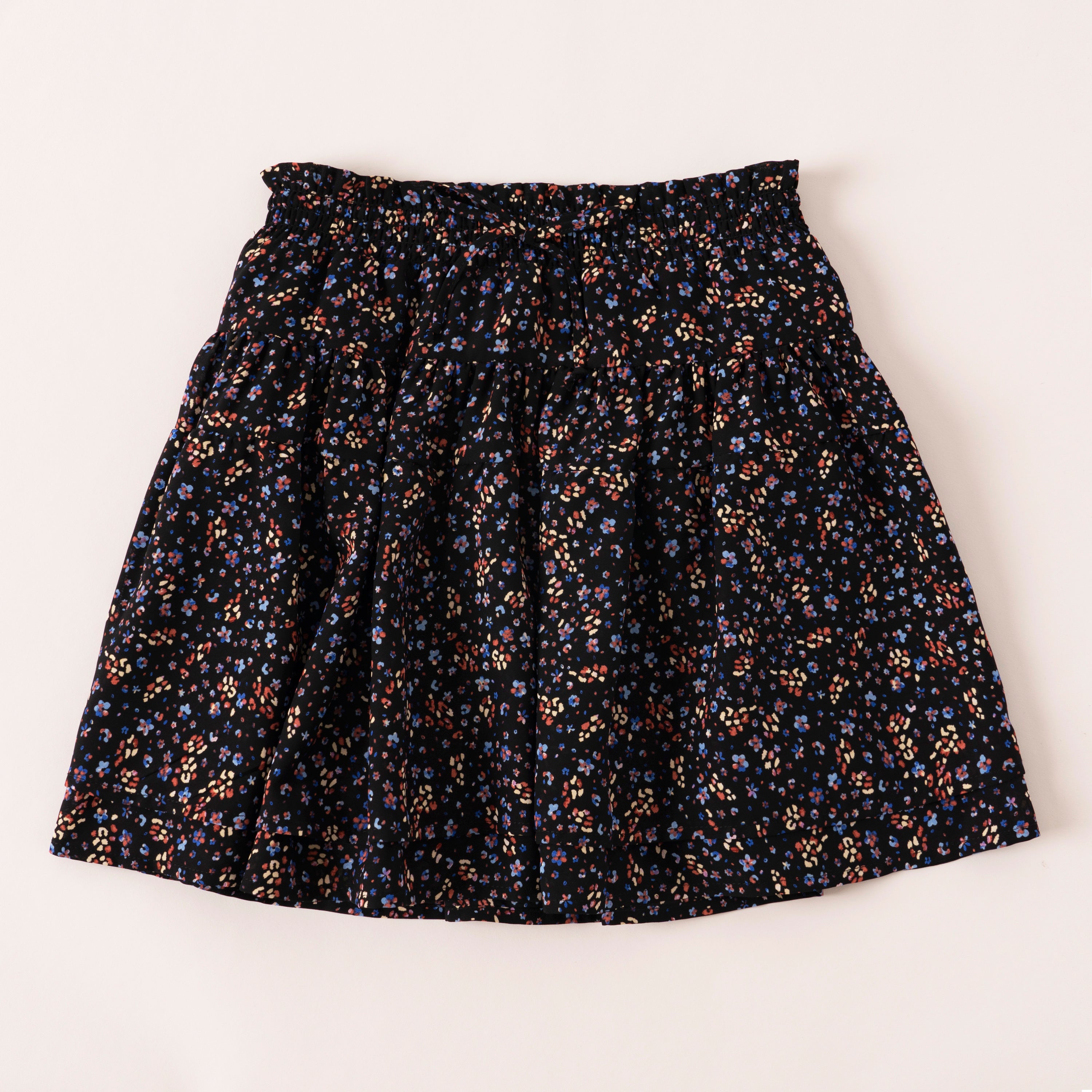 KIDPIK Tie Front Skort - Black/Pink Peacock Pattern, Size M (10)