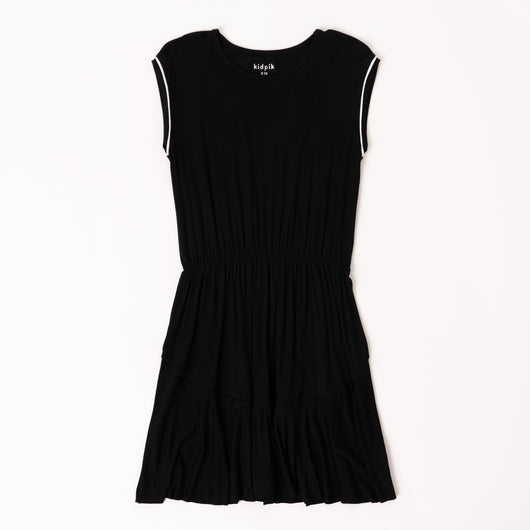Piped Sleeve Dress - Black