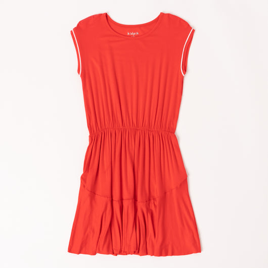 Piped Sleeve Dress - Hibiscus
