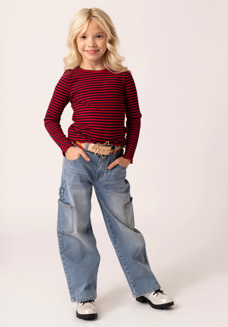 Begrenzter Lagerbestand verfügbar KIDPIK Girls Wide Leg Cargo Denim Stretch Kidpik Jeans, Size – 16