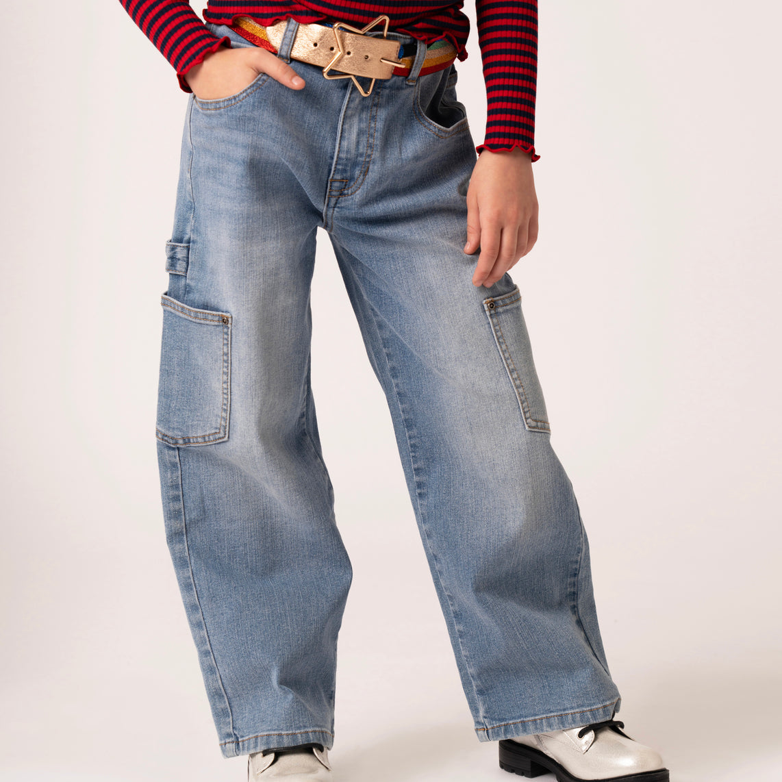 KIDPIK Girls Wide Leg Cargo Stretch Denim Jeans, Size 16 – Kidpik