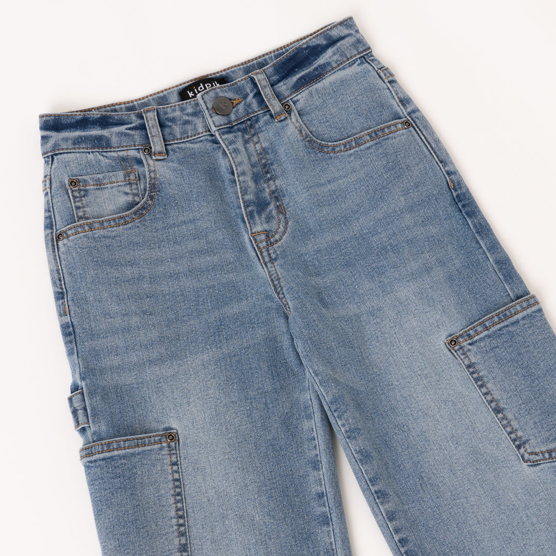 KIDPIK Girls Wide Leg Cargo Stretch Denim Jeans, Size 16 – Kidpik