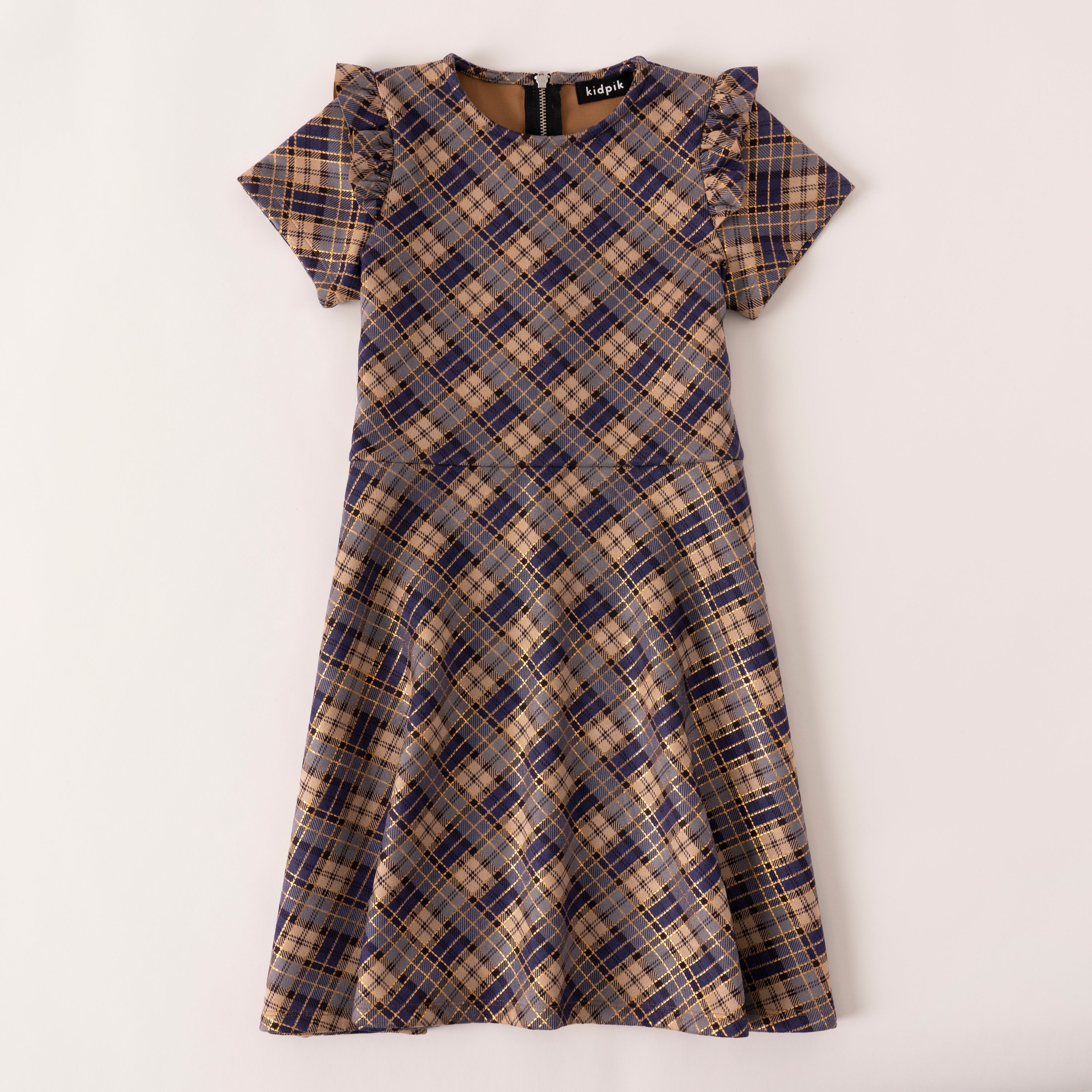KIDPIK Girls Short Sleeve Ruffle Plaid Skater Dress, Size: S (7/8)