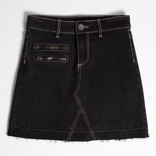 Zipper Denim Skirt - Black