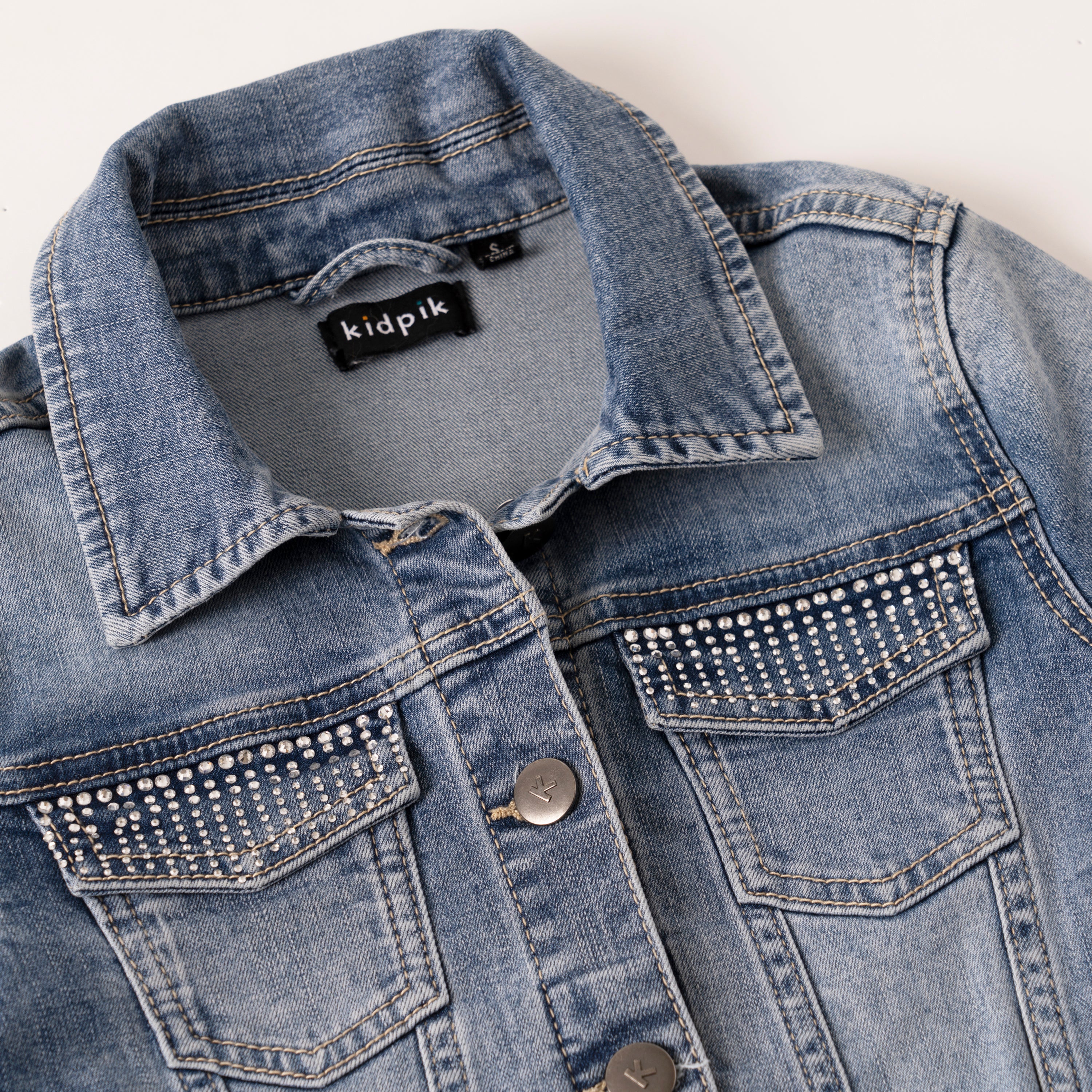 KIDPIK Girls Long Sleeve Rhinestone Denim Jacket, Size 2T