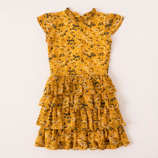 Ruffle Tiered Ditsy Floral Dress - Mango Mojito
