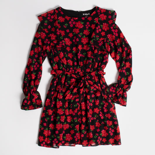 Red Poppy Floral Dress - Lychee