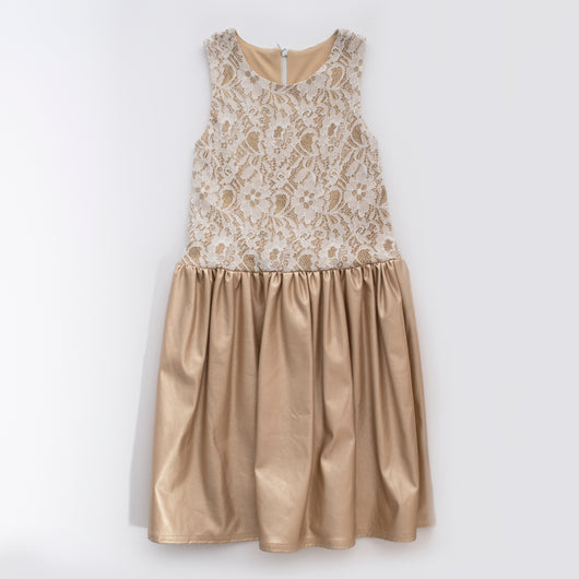 Gold Lace Pleather Dress - Gold