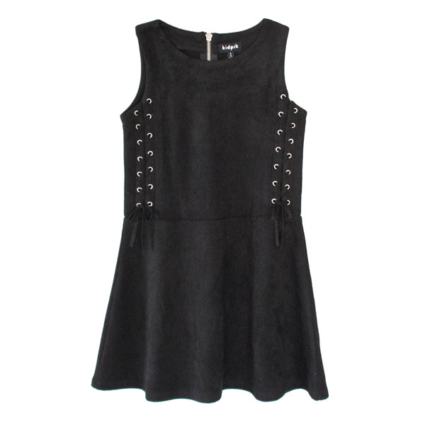KIDPIK Girls Sleeveless Side Lace Up Faux Suede Dress, Size XXS (4) Black / XXS (4)