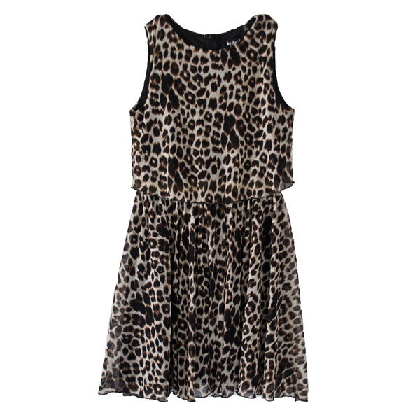 KIDPIK Girls Sleeveless Leopard Mesh Layered Dress, Size XXS (4) Black / XXS (4)