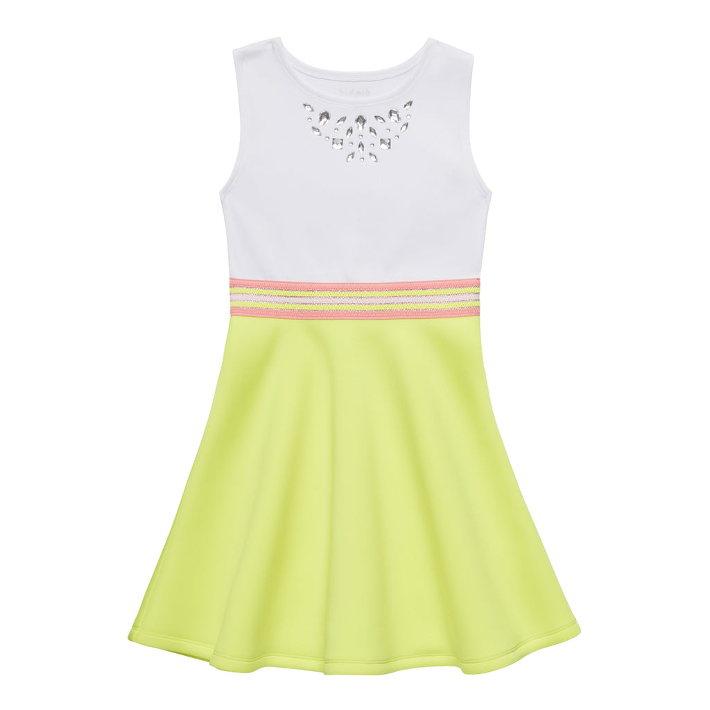 KIDPIK Girls Sleeveless Rhinestone Scuba Skater Dress, Size XXS (4