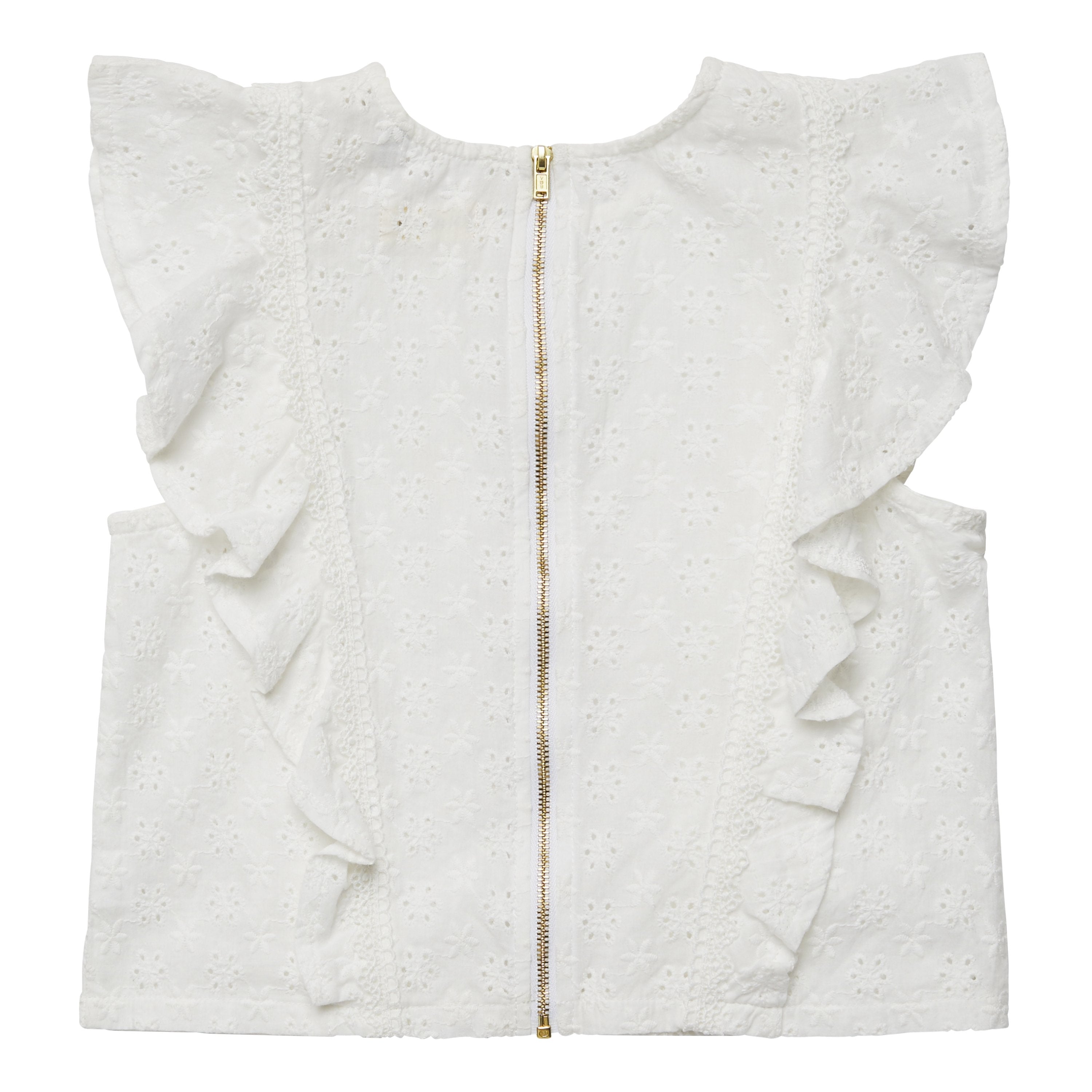 KIDPIK Girls Eyelet Ruffle Sleeve Zipper Back Top, Size: 2T