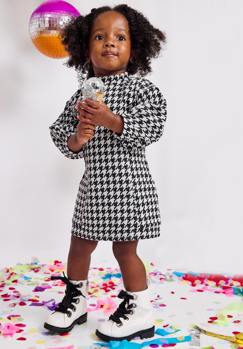 KIDPIK Girls 3/4 Sleeve Houndstooth Knit Shift Dress, Size: 12