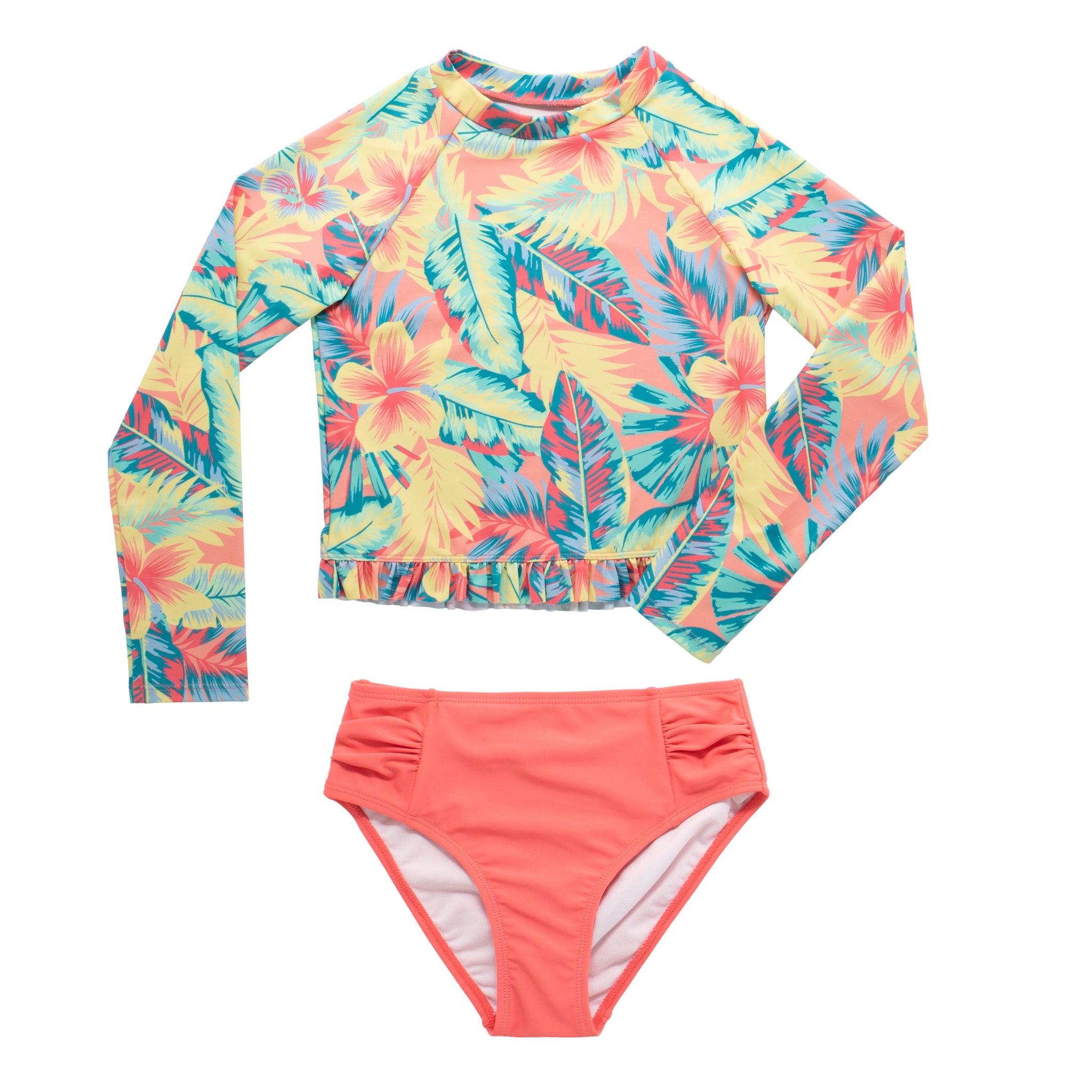 KIDPIK Girls Raglan Long Sleeve Tropical Flower Rash Guard Swimsuit ...