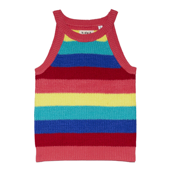 KIDPIK Girls Sleeveless Rainbow Stripe Halter Sweater Tank Top, Size L ...